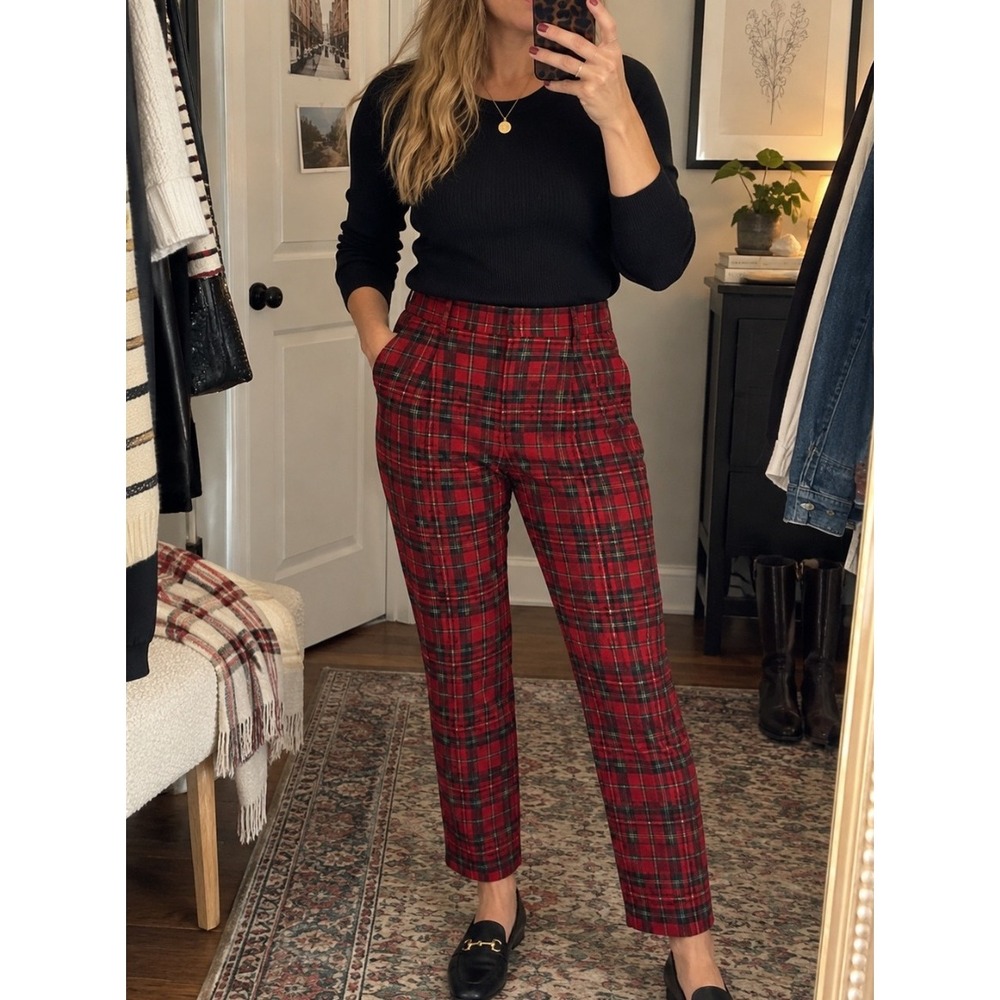 Talbots Red Tartan Plaid Wool Pants‎ 16 Straight Leg High Rise Lined Vintage